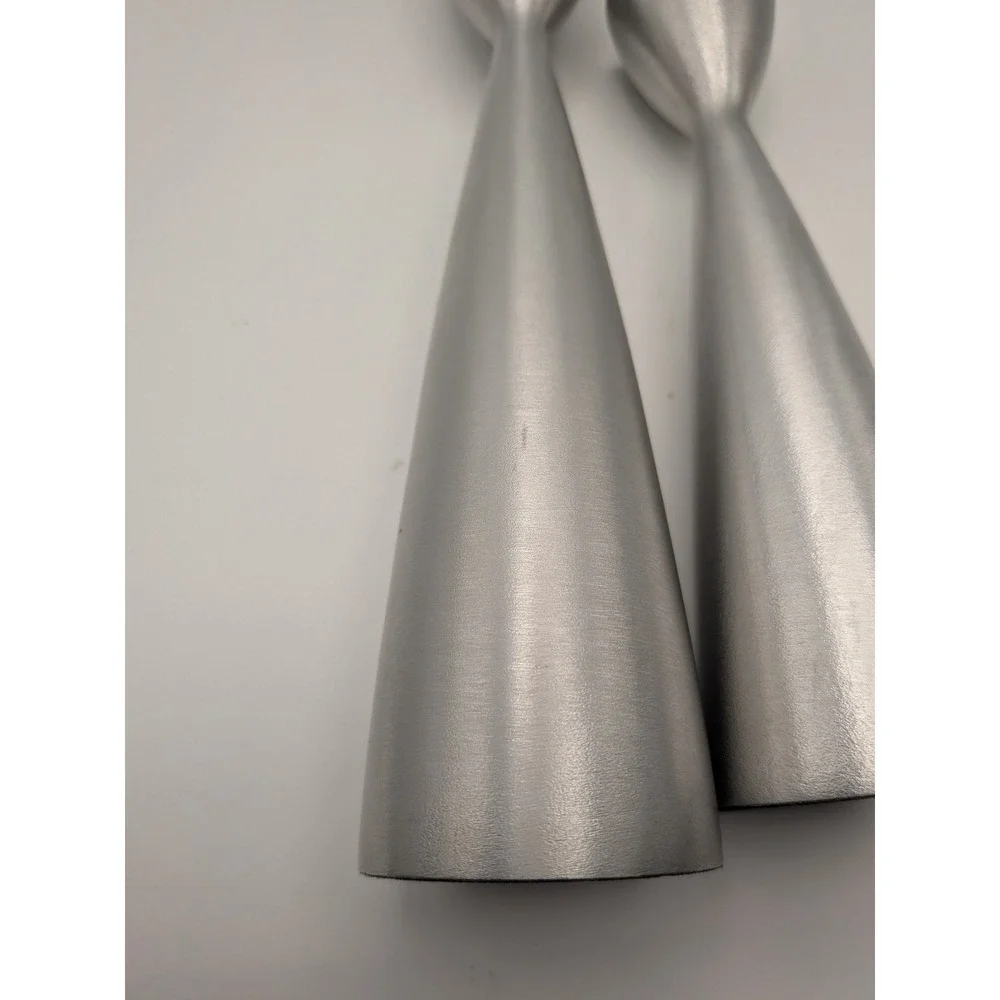 Vintage Mid Century Modern Brushed Silver Metal Taper Candlestick Holders Set 2